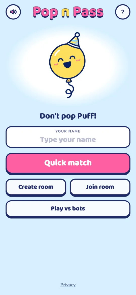 Pop n Pass home screen