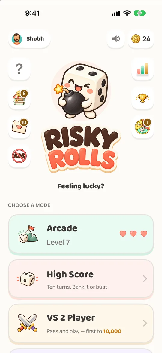 Risky Rolls home screen